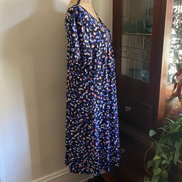 Roaman’s Abstract Print Midi Dress 14/16 V-Neck Short Sleeve A-Line Stretch - Picture 7 of 17